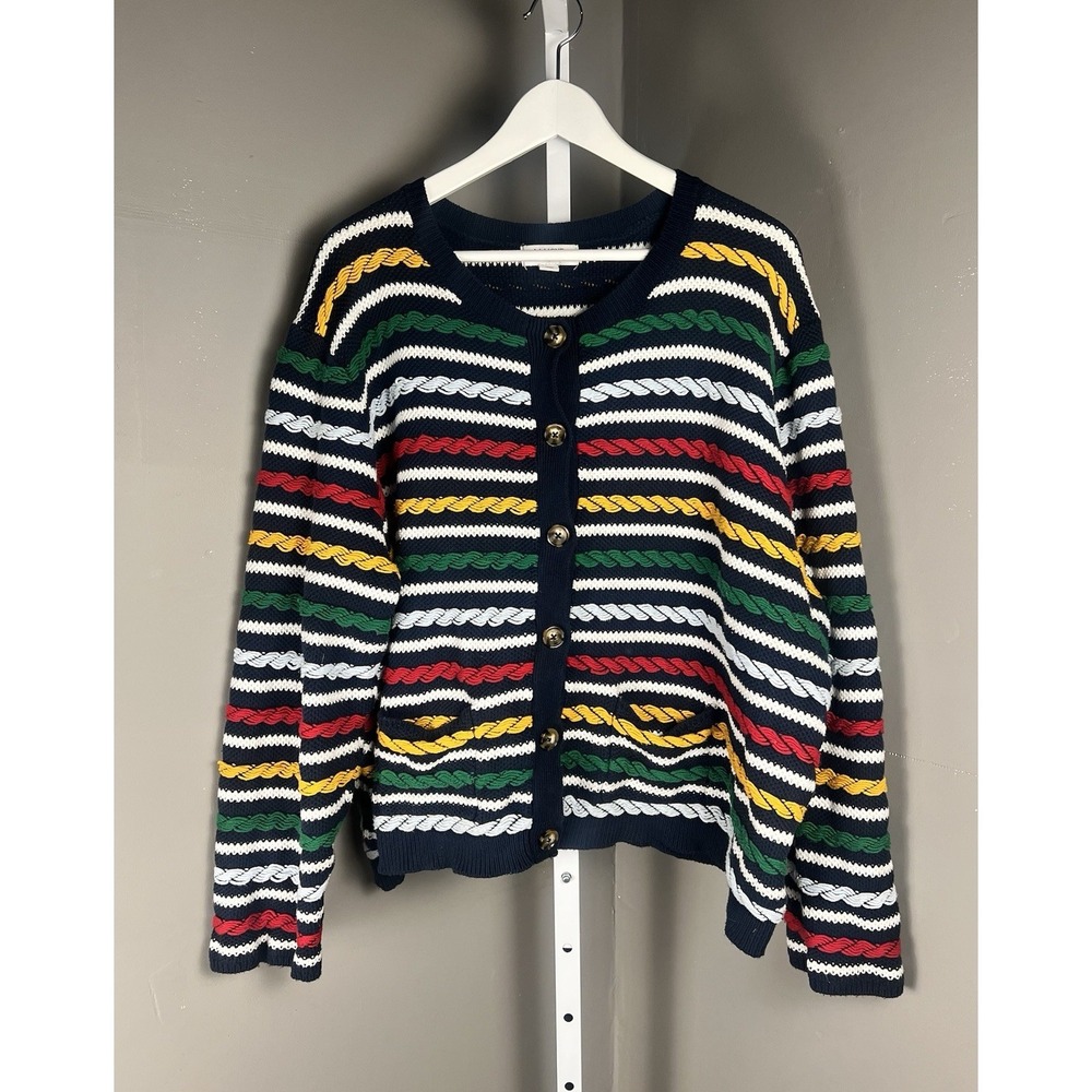 LA LIGNE x Target Women's Textured Striped Cardigan Sweater Navy Red Yellow 2XL